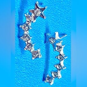 Shooting Star Curved Ear Climber White Crystal Rhinestone Studs Stud Earrings